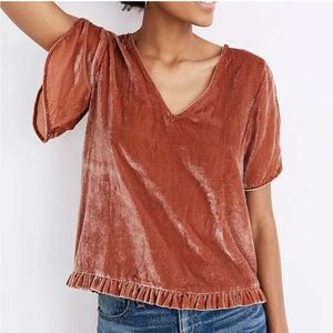 Madewell Velvet Top Tulip Sleeve Ruffle Hem size Extra Small